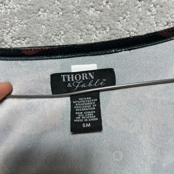 Thorn & Fable Dress Womens SM Velvet Bell Sleeve Mini Dress Rose Butterfly Print - Picture 3 of 15